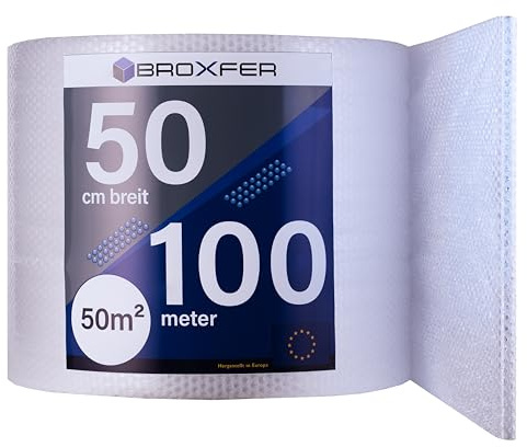 Broxfer Rotolo di pluriball 50 cm x 100 m, per trasloco/spedizione, 2 strati, LPF