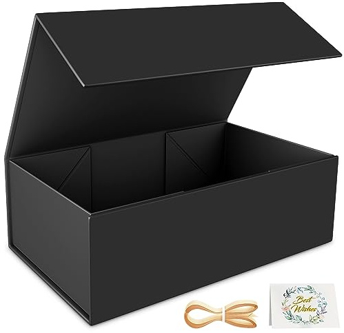 1-pack presentaskar, 24 x 15 x 7,6 cm presentlådor för presenter med lock, magnetisk stängning, rektangel, hopfällbar för brudgumskens förslagslåda, bröllop, jul, halloween, födelsedagspresent (svart)