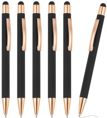 PATIKIL Ballpoint Pen with Stylus Tip, 6Pcs 2 in 1 Metal Black Ink 1.0mm Medium Point Stylus Pen for Touch Screens Office Desk, Black