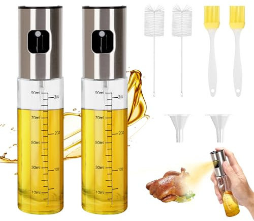 Lanovuto 2 Piezas Pulverizador Aceite Spray, 100 ml Spray Aceitera Antigoteo de Vidrio para Cocina, Freidoras de Aire, Ensalada, Barbacoa