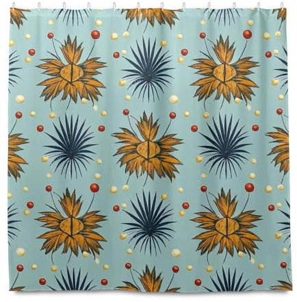 miaozhen Tenda da doccia impermeabile con gancio, 182 x 182 cm, alla moda, motivo foglie tropicali, grigio marrone, poliestere, lavabile, grande, tenda da doccia per decorazione del bagno cortinas a