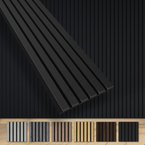 HEXIM Akustikpaneele 280x30cm Holz Grande - XXL Wandpaneele Platten Lamellen Holzpaneele Echtholzfurnier 21mm Filz Schalldämmung MDF Schwarz (0,85m² Black Ash)