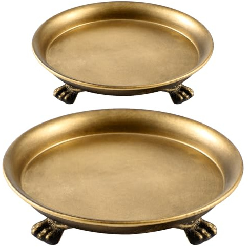 Zonon 2 Pack Brass Color Metal Clawfoot Dish Pedestal Dish Candle Tray Round Clawfoot Candle Holder Decorative Jewelry Stand for Wax Jewelry Ring Trinket Coffee Table Centerpiece Cosmetic Home