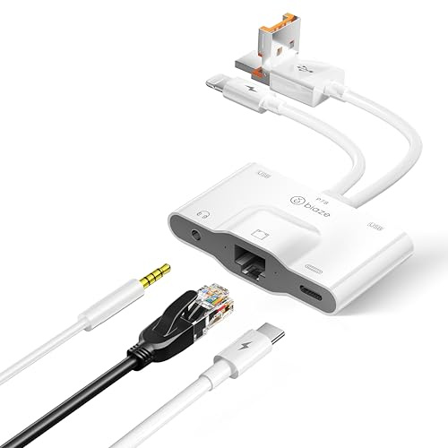 Adaptador USB a Ethernet, adaptador de red LAN Ethernet RJ45 5 en 1 con puerto de audio de 3,5 mm, puerto USB C y puerto USB compatible con iPhone 16/15, portátil, MacBook, PC con Windows (RJ45