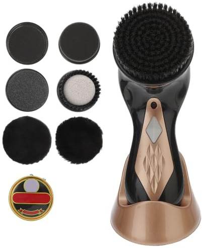 Cepillo Pulidor de Zapatos Eléctrico Portátil Dorado de Plástico | Cepillo Pulidor de Zapatos Eléctrico, Kit 7 Repuestos, Cepillo de Brillo y Cepillo de Aceite, para Zapatos y Bolsos de Cuero