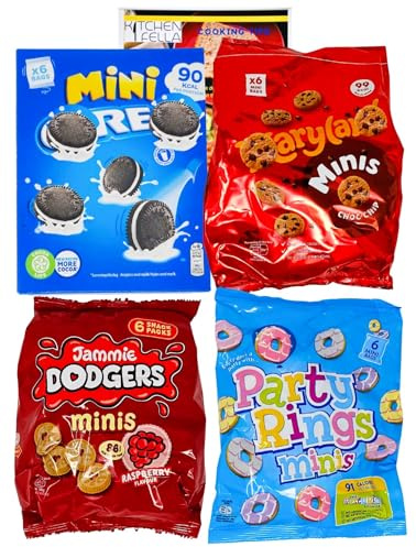 Cookie Bags Biscuits Gift Set Selection – 24 Pack Including Jammie Dodgers, Party Rings, Choc Chip Cookies & Chocolate Sandwich Biscuits – Lunch Box Treats & Kitchen Fella Cooking Tips Postcard