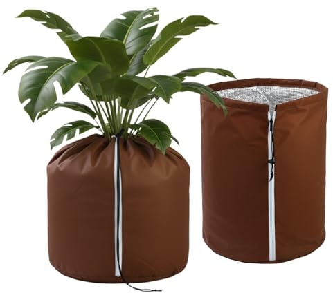 Zllzpzd 2 Stück 70x65 cm Frostschutz Pflanzen Winterschutz Außen,Überwinterungszelt für Pflanzen außen mit Reißverschluss und Kordelzug,Winterschutz für Palmen Olivenbaum Bananenpflanzen Topfschutz