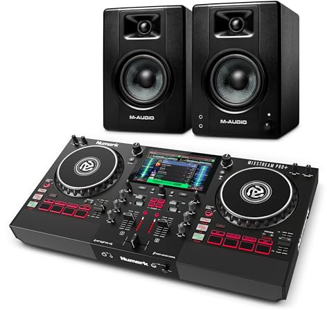 Numark Mixstream Pro+ DJ Controller and M-AUDIO BX4 Pair Studio Monitors for Studio Recording, Music Production, Podcasting, Streaming