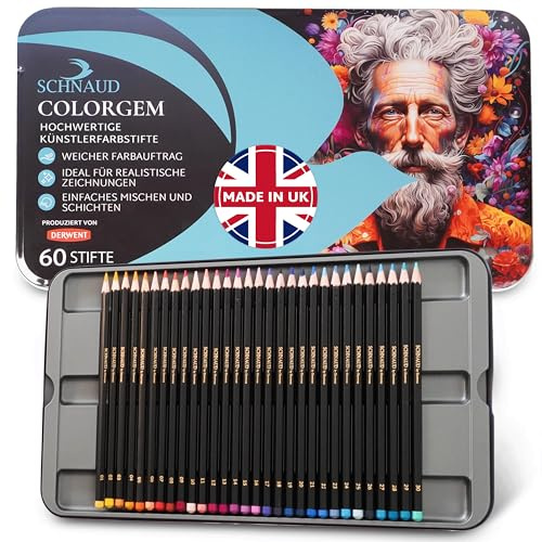 SCHNAUD Colorgem Buntstifte für Erwachsene – 60 Farben Künstler Buntstifte Set, hochpigmentiert & bruchfest