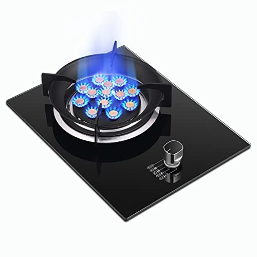 Piano cottura a gas da 7,2 kW, 1 bruciatore a 1 bruciatore, bruciatore wok a 13 camere, pannello in vetro temperato a prova di esplosione, facile da pulire, adatto per gas naturale/propano, ghisa