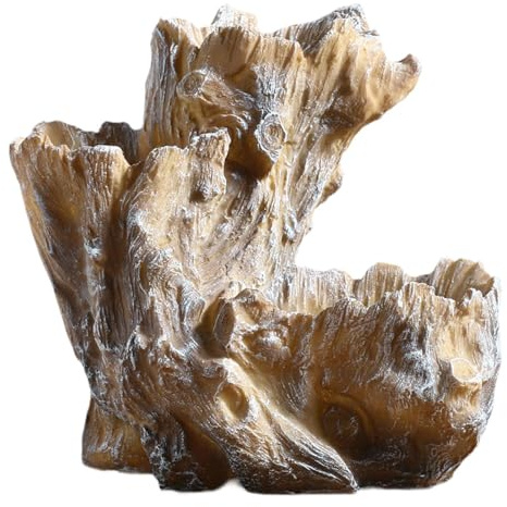 LOVIVER Vaso da Fiori in Resina Artificiale, Contenitore per Piante, Statuetta in Legno Galleggiante, Finto Ceppo d'albero, Vaso per Piante per casa e, Marrone Bianco