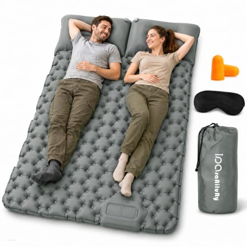 Matelas Gonflable 2 Personnes Matelas Camping Matelas Plage avec Oreiller | Pompe à Pied Intégrée,Gonflage Rapide,Matelas Gonflable 2 Places Ultraléger et Portable,Voyage,Randonnée, Trekking