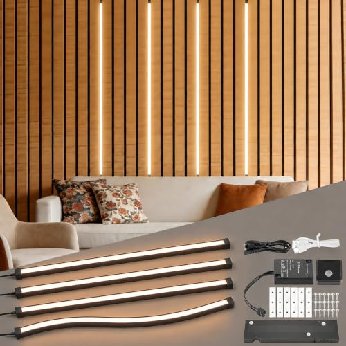 LED Strip Lights for Acoustic Wall Panels, 4 x 100CM Acoustic Panels Embedded Black LED Light Strip with Touch Switch, LED Wall Lights for Acoustic Wall Panel, Wood Slat, Shelf, Cuttable, Dimmable