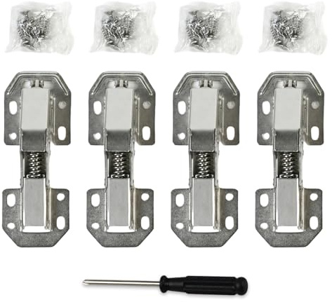 4 Piezas Bisagras Puertas Cocina 90° con Cierre Suave, Bisagras Cazoleta Universales para Puertas de Madera, Muebles y Armarios, Puente de Acero Niquelado con Amortiguador, Incluye Destornillador