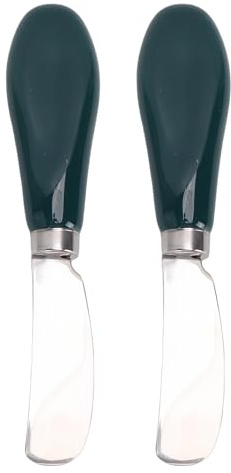 Aramox 2 Cuchillos de Acero Inoxidable para Untar Mantequilla y Queso con mangos de Cerámica para Cocina, Restaurantes, Barbacoas y Eventos Al Aire libre. (Verde negruzco)