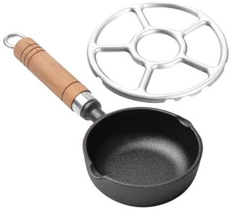 Toyvian Sartén para Huevos de Hierro Fundido Multifuncional Mango de Madera, Compacta y Adecuado para Cocina y Salpicaduras, Capacidad para Grandes Cantidades