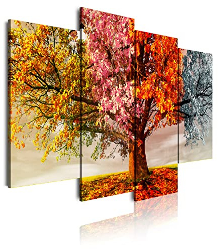 DekoArte 402 - Cuadros Modernos Impresión de Imagen Artística Digitalizada | Lienzo Decorativo Para Tu Salón o Dormitorio | Estilo Paisaje Árboles Cuatro Estaciones Del Año | 4 Piezas 120 x 85 cm