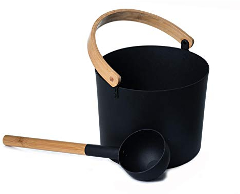 7L LuxuriöserSauna Aluminium Eimer Sauna Eimer Set mit langem Griff Holzgriff Löffel Set Passender Schöpflöffel Saunafass - 60 Tage risikolos testen