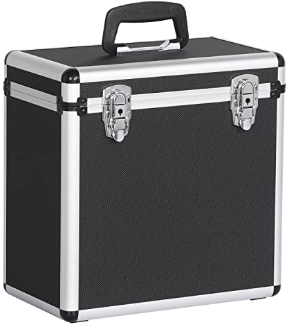 Yaheetech 12 Inch LP Storage Case Vinyl Record Storage Carry Box DJ Flight Case Holds up to 50pcs Black