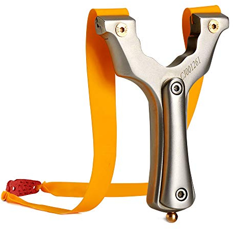 Huntingdoor Schleuder Zwille Steinschleuder Jagd Slingshot Edelstahl Profi Schleuder Metall Katapult mit 2 Schleuder Gummibändern