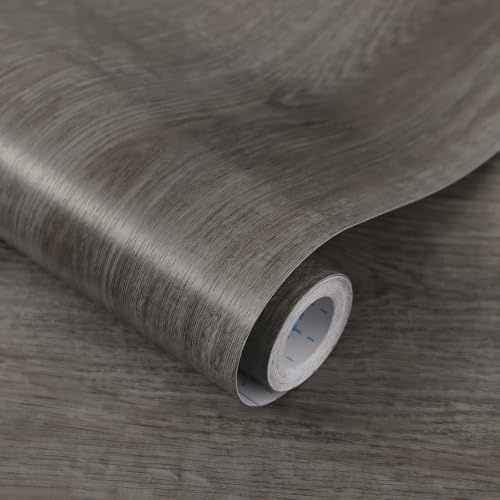 Ismoon 17.7x118 Wood Wallpaper Grey Wood Peel and Stick Wallpaper Gray Wood Contact Paper Self Adhesive Wallpaper Wood Grain Faux Furniture Film Roll Desk Table Wall Cabinet Shelf Draw Liner