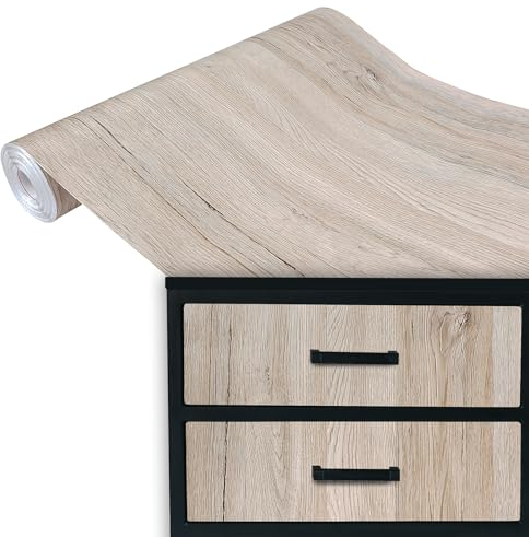 Klebefolie Möbel 90x100 cm | Selbstklebende Möbelfolie in Holzoptik - wasserfest und zuschneidbar | Folie für Möbel ideal zum Renovieren von Schränken, Türen und Arbeitsplatten | Sanremo Eiche Sand
