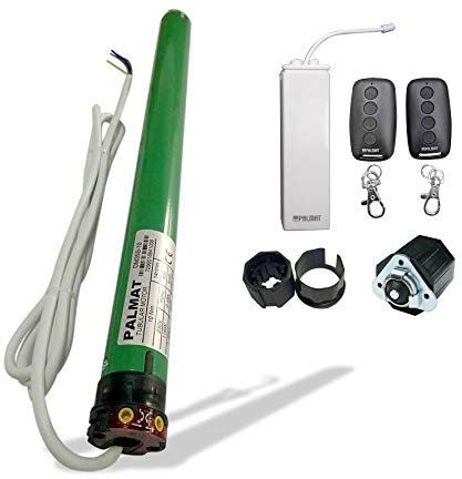 PALMAT - Rolladenmotor – Rohrmotor, Enthält 2x intelligente Sender zur Eingangssteuerung, 1x Funkempfänger RF 433, Ideal für Vorhänge und Sonnensegel (SW40, 30 Kg Zugkraft)
