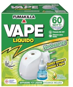 Vape, Elettroemanatore Liquido Verdessenza e Ricarica Liquida con oli essenziali di eucalipto, Antizanzare Elettrico, Protezione per 60 Notti,contro le Zanzare Comuni e Tigre, 36 ml