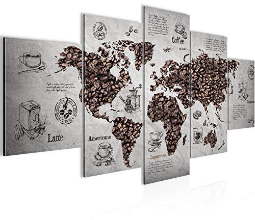 Runa Art - Bilder Küche Kaffee 200 x 100 cm 5 Teilig XXL Wanddekoration Design Grau Silber 037951c