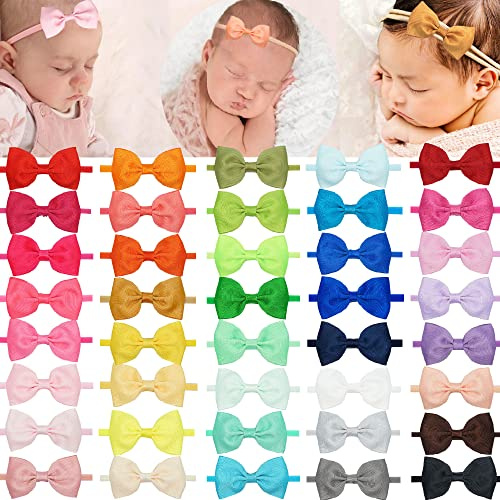 CÉLLOT 40 Colors Baby Bow Headbands 2.75 Hair Bows Super Soft Nylon Headbands for Baby Girls Infants preemie and Newborn Kids Hair Accessories
