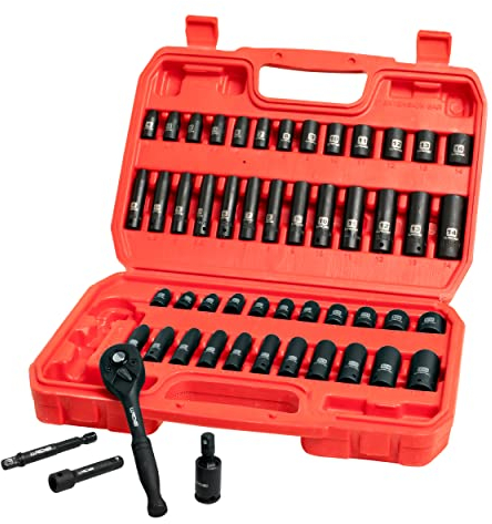 LLNDEI 1/4-Inch Drive Impact Socket Set, 52 PCS Mechanic Tool Set with Ratchet & Adapter, CR-V, Metric and Standard Full Sockets with Storage Tool Kit for Household & Automotive Repair & DIY Project