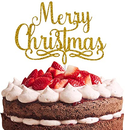 3 Little Desserts Gold Christmas Cake Topper Decoration Xmas Double Sided Glitter Card Cake Toppers