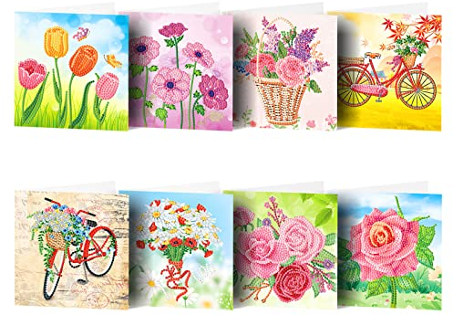 ZOYIEP Geburtstagskarten Set,Weihnachten Ostern Grußkarten,DIY 5D Diamond Painting Geburtstagskarte,Blumen Diamant Painting Bilder Grußkarten Geschenke (A)