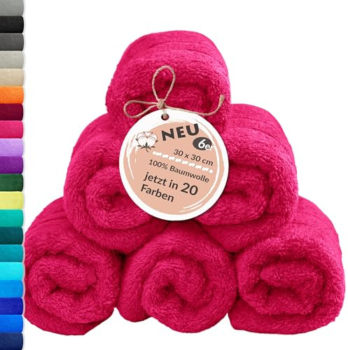 Lashuma 6 teiliges Mini Handtuch Set 30x30 cm, London Baumwolle Gästehandtücher klein Rot - Rhabarber