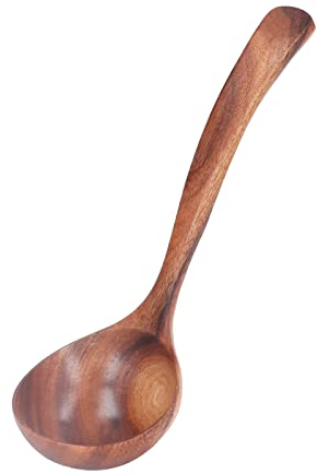 Louche à Long Manche, Cuillère à Soupe de Cuisine en Bois, Cuillère de Service Asiatique Vaisselle de Cuisine Ustensiles de Cuisine pour Remuer la Cuisine, pour la Maison et le Restaurant(L)
