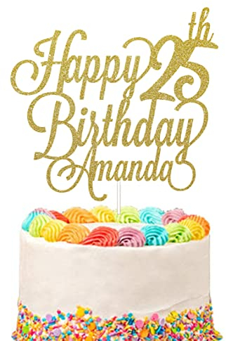 Personalised Happy Birthday Glitter Cake Topper Customised with Any Name & Any Age Party Cake Decoration for 1st 10th 13th 16th 18th 20th 21st 30th 40th 50th 60th 70th 80th (Gold)