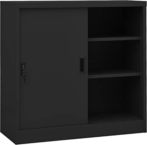 MOONAIRY Büroschrank mit Schiebetür, Aktenschrank, Werkzeugschrank, Metallschrank, Stahlschrank, Kellerschrank, Universalschrank, Lagerschrank, Anthrazit 90x40x90 cm Stahl