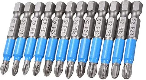 Fixinus Juego de 12 puntas de destornillador Pozidriv magnéticas de 1/4 pulgadas, vástago hexagonal, broca de accionamiento Phillips PZ1, PZ2, PZ3, PH1, PH2, PH3-50 mm de longitud