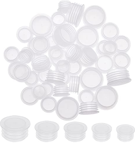 GORGECRAFT 5 Size 50PCS Salt and Pepper Shaker Stoppers Plastic Stopper Replacement Plug Bottle Caps Reusable Clear Round Plastic End Cap for Bottles Pipes Flower Pots