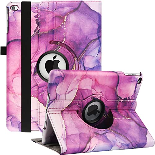 Hülle für iPad Air 2/Air 1/iPad 9,7 Zoll 2018/2017 (5./6. Generation), 360 Grad Verstellbare Schutzhülle mit Multi-Winkel Viewing und Auto Schlaf/Wach Funktion (Purple Marble)
