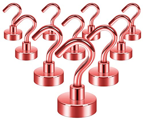 Neosmuk Lot de 10 crochets magnétiques robustes de 10 kg avec crochets, crochets de croisière extra puissants à suspendre, crochets de suspension magnétiques pour cabines, barbecues (rouge, 10 pièces)