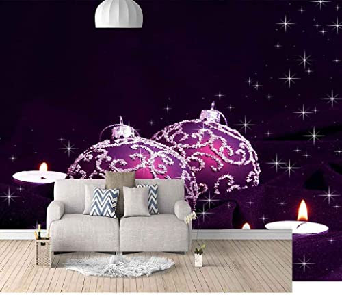 Selbstklebende Tapete Lila Weihnachtskugel 3D Fototapete Wandbild Motiv Abziehen Und Aufkleben Wandfoto 3D Tapetenkleister Wohnzimmer Die Wand Für Schlafzimmer Wandbild Bordüre - 200(B) x150(H) cm