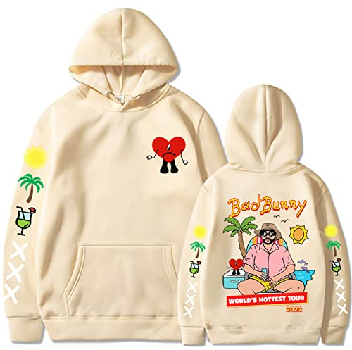 Trconk Sweat À Capuche Bad Bunny Imprimé Sweat À Capuche Pullover Hommes Femmes Streetwear Oversized Décontracté Lâches Neutre Couples Manches Longues Sweatshirts Hauts XXS~4XL-Black||XXS