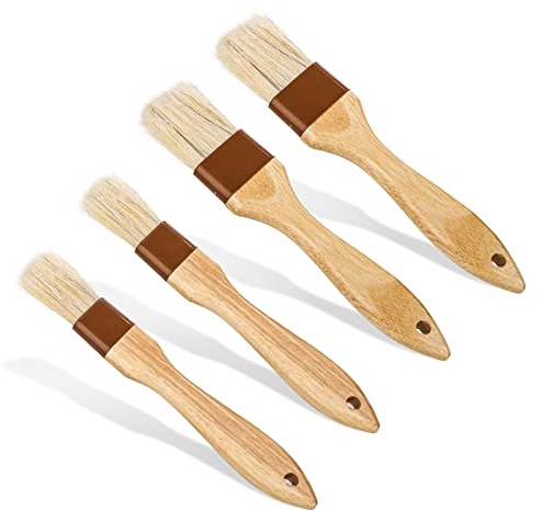 4 Pezzi di Pennelli per Pasticceria, Pennelli con Setole di Cinghiale Pennelli per Barbecue per Salse Pennello per Barbecue Pennello da Cucina Olio Salsa Marinata Spalmata Uova (Piccola + Media)