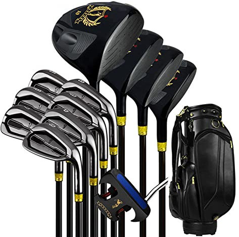 Set di Mazze da Golf da 13 Pezzi, Incluso n. 1 in Legno, n. 3 in Legno, n. 5 in Legno, legni in Ferro, 7 Ferri, Putter, Sacca da Golf, Colore: Nero