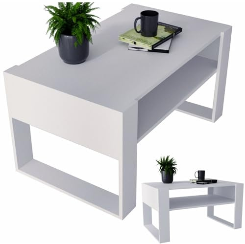 CraftPAK Wohnzimmer Tisch für Couch aus hochwertigem Holz, moderner Couchtisch mit zusätzlicher Ablagefläche, Sofatisch für Wohnzimmer, couchtisch weiß, couchtisch Weiss