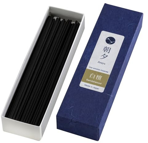 Asayu Japan 100% Natural Low Smoke Sandalwood Incense Sticks Scent - ca. 40 sticks, 20gr - Japanese Incense for Evening Relaxation, Yoga, Meditation. Smokeless with Less Irritation