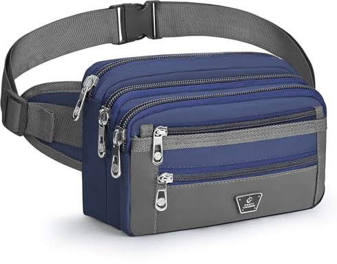 Xoolkly Bauchtasche für Herren Damen Bauchtasche Gürteltasche Herren mit 7 Reißverschlusstaschen Hüfttasche für Sport Fitnesss Laufen Joggen Radfahren Reisen Camping, Blau