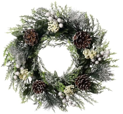 CULASIGN 36cm Türkranz Weihnachten, Weihnachten Türkranz mit Tannenzapfen Beeren, Adventskranz Dekokranz Weihnachtsdeko für Tür Wand Haus Tisch Fenster (Schneeflocke)