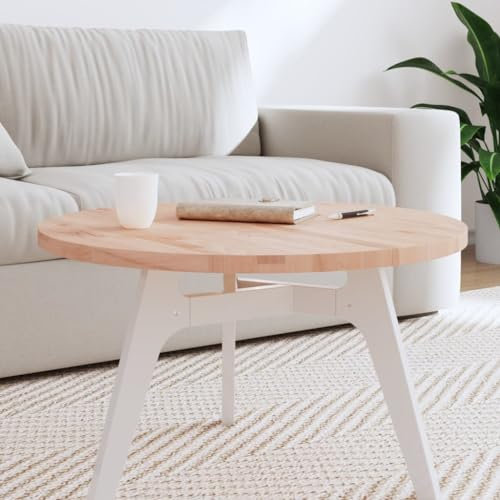 prissent Tischplatte Ø70x2,5 cm Rund Massivholz Buche Hellbraun Runde Tischplatte Holztischplatte Ersatztischplatte Vielseitige Tischplatte für Bartische Couchtisch Beistelltische Einfache Reinigung